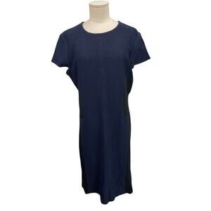 St John Dress Blue Black Panel Wool Blend Cap Sleeve Size 12